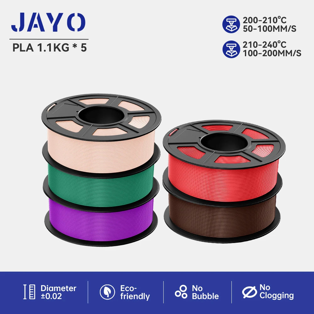 JAYO 3D Printer Filament PETG PLA HSMPETG PLA PLUS 1.75mm 5Rolls 3D Printing Materials for 100% No Bubble &FDM 3D Pen DIY Gift