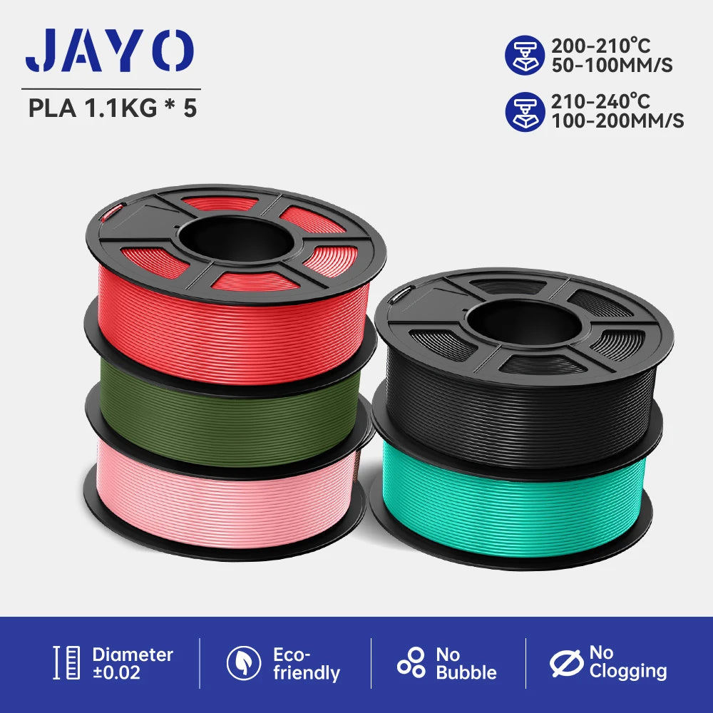 JAYO 3D Printer Filament  PETG PLA HSMPETG PLA PLUS 1.75mm 5Rolls 3D Printing Materials for 100% No Bubble &FDM 3D Pen DIY Gift