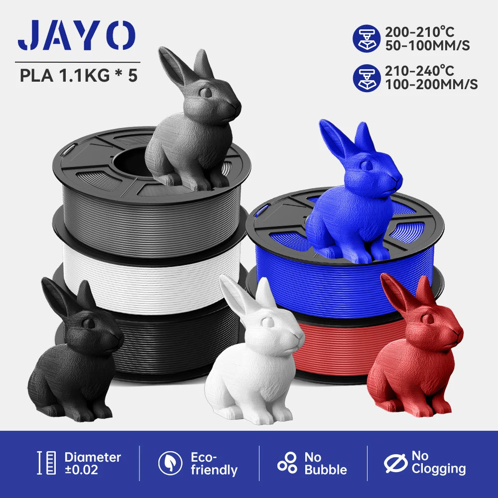 JAYO 3D Printer Filament  PETG PLA HSMPETG PLA PLUS 1.75mm 5Rolls 3D Printing Materials for 100% No Bubble &FDM 3D Pen DIY Gift