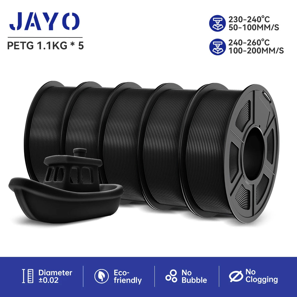 JAYO 3D Printer Filament  PETG PLA HSMPETG PLA PLUS 1.75mm 5Rolls 3D Printing Materials for 100% No Bubble &FDM 3D Pen DIY Gift