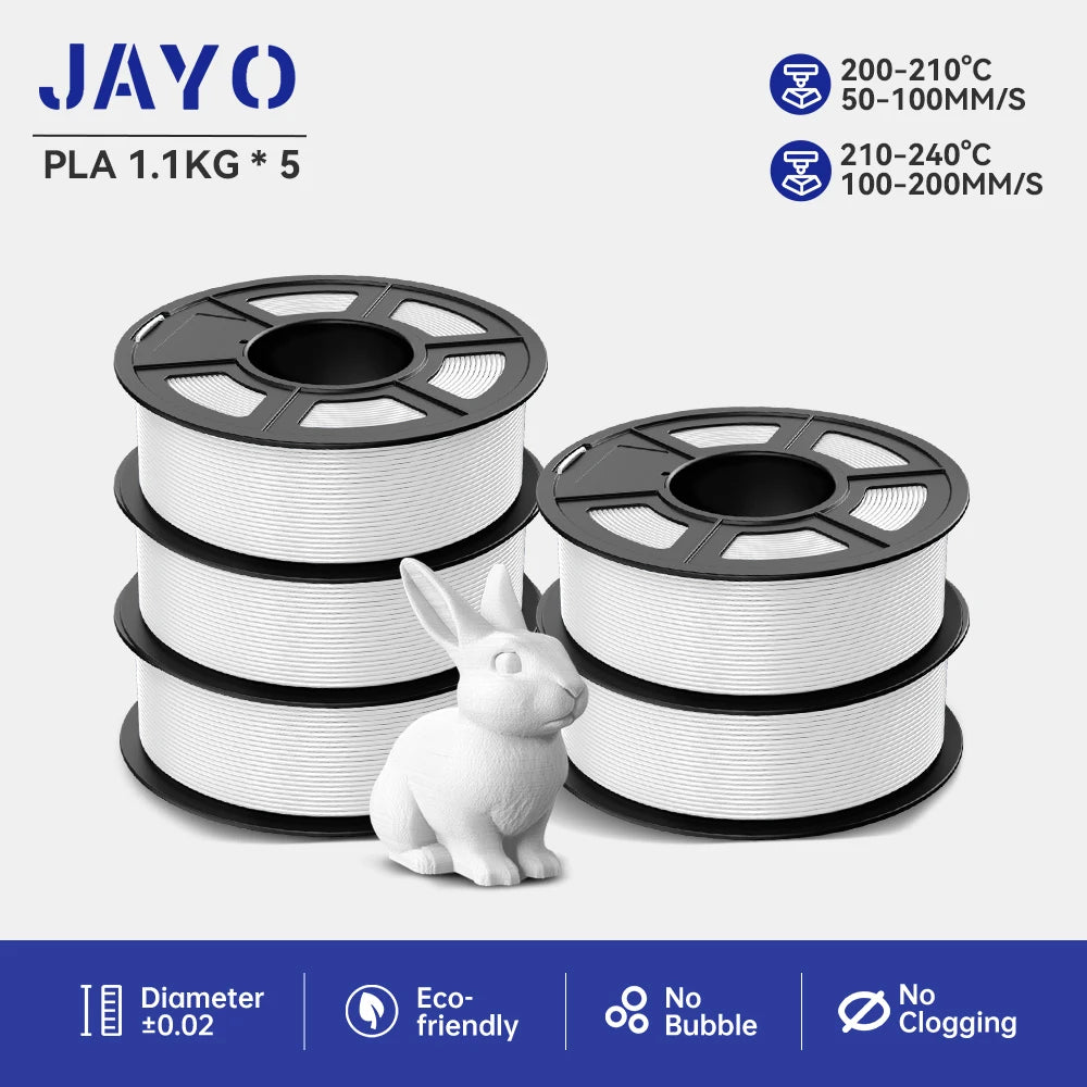 JAYO 3D Printer Filament  PETG PLA HSMPETG PLA PLUS 1.75mm 5Rolls 3D Printing Materials for 100% No Bubble &FDM 3D Pen DIY Gift