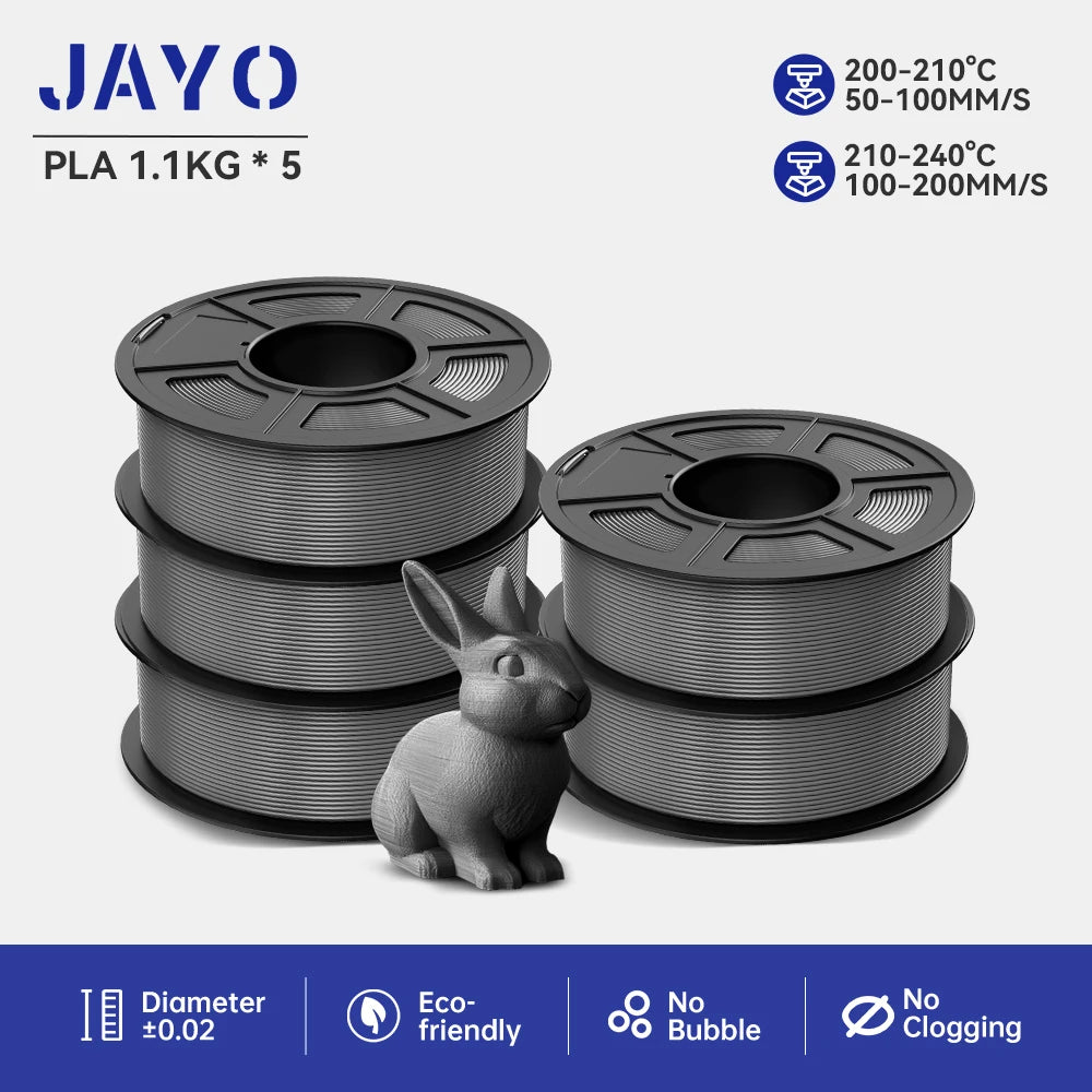 JAYO 3D Printer Filament  PETG PLA HSMPETG PLA PLUS 1.75mm 5Rolls 3D Printing Materials for 100% No Bubble &FDM 3D Pen DIY Gift