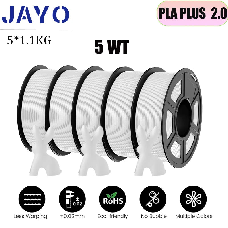 JAYO 3D Printer Filament  PETG PLA HSMPETG PLA PLUS 1.75mm 5Rolls 3D Printing Materials for 100% No Bubble &FDM 3D Pen DIY Gift
