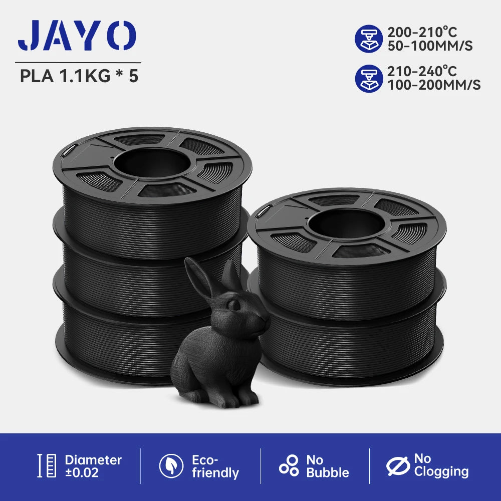 JAYO 3D Printer Filament  PETG PLA HSMPETG PLA PLUS 1.75mm 5Rolls 3D Printing Materials for 100% No Bubble &FDM 3D Pen DIY Gift