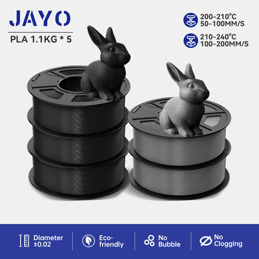 JAYO 3D Printer Filament  PETG PLA HSMPETG PLA PLUS 1.75mm 5Rolls 3D Printing Materials for 100% No Bubble &FDM 3D Pen DIY Gift
