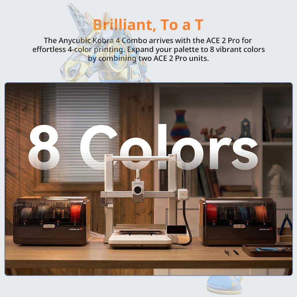 ANYCUBIC Kobra 4 Combo FDM MultiColor Print in 4 to 8 Color 3D Printer With Max 600mm/s Printing Speed Build Size 260x260x260mm