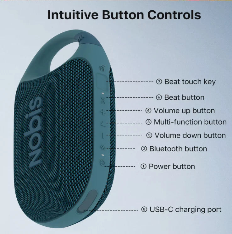 Portable Bluetooth Speaker with App, Clip N1 Speaker, Beat Mode, Up to 24H Playtime, IP68 Waterproof, BT 5.3, HD Sound, Stereo Pairing, Custom EQ, Perfect for Outdoor, Home and Adventure