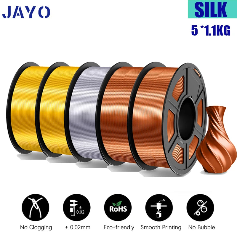 JAYO 3D Printer Filament  PETG PLA HSMPETG PLA PLUS 1.75mm 5Rolls 3D Printing Materials for 100% No Bubble &FDM 3D Pen DIY Gift