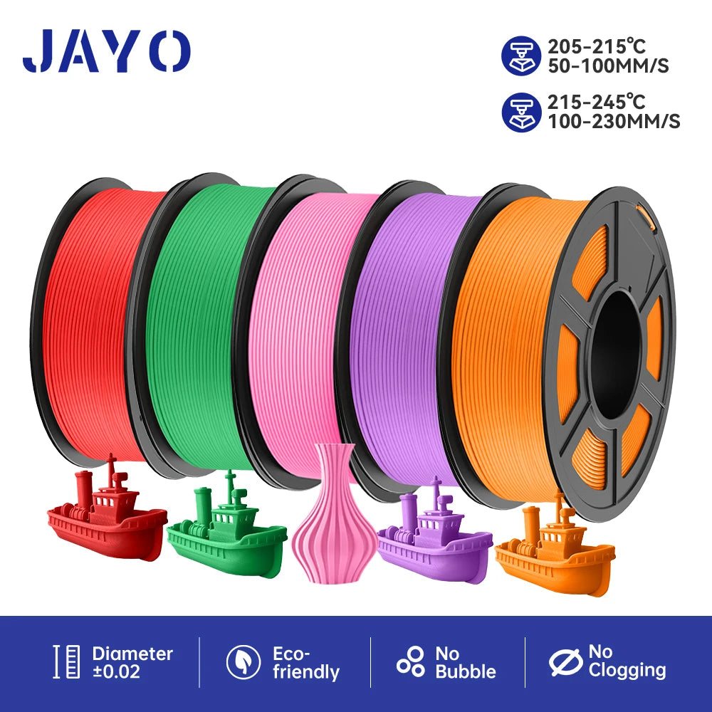 JAYO 3D Printer Filament  PETG PLA HSMPETG PLA PLUS 1.75mm 5Rolls 3D Printing Materials for 100% No Bubble &FDM 3D Pen DIY Gift
